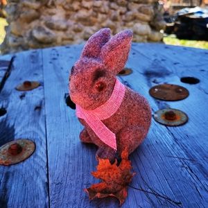 Vintage Flocked Bunny Rabbit Coin Bank